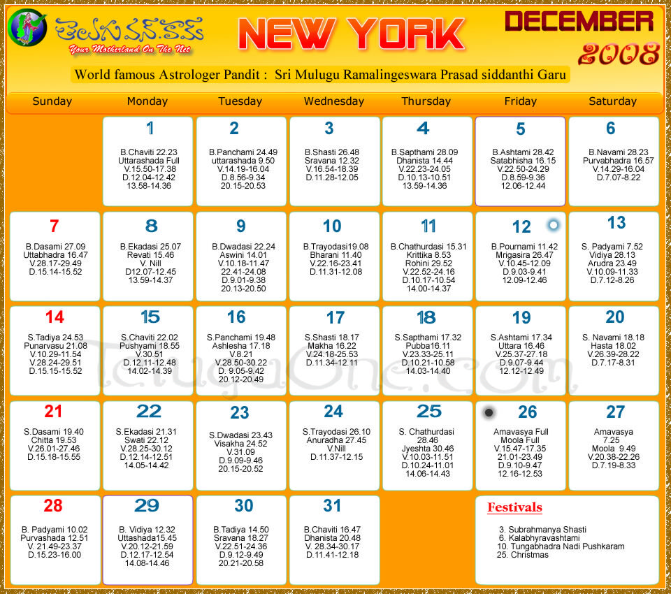 Newyork Telugu Calendar 2012