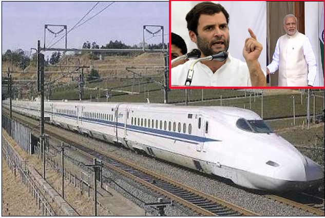 Image result for Rahul Gandhi attacked PM's idea about Bullet Train project
