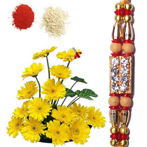 Gerberas Basket With Rakhi 