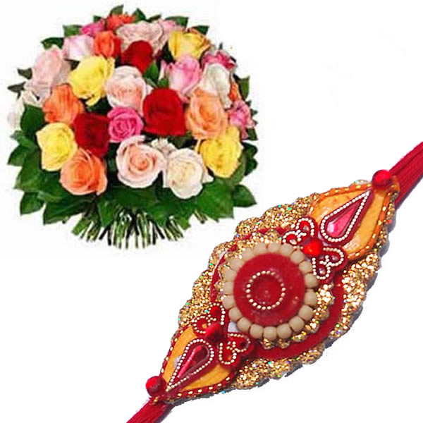 Rakhi With Roses Bunch 