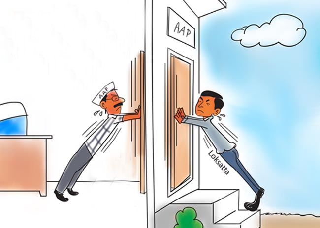 AAP Vs Loksatta | Lok Satta Party - A funny cartoon | AAP-Loksatta Alliance  ... Funny Cartoons | mixing message with humour Cartoon