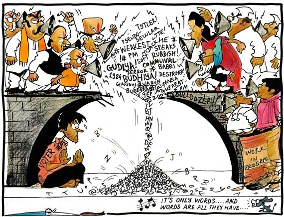 The Indian election is here and the air is thick with political campaigns political humor, satire, jokes and criticism through cartoons.