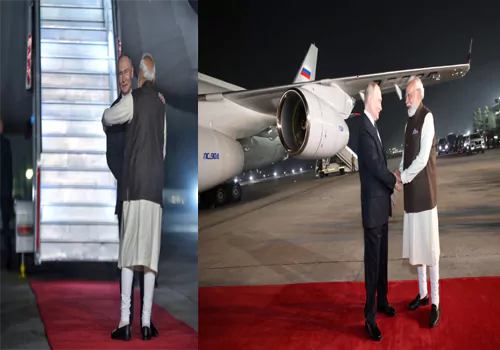 భారత్‌కు చేరుకున్న పుతిన్...అపూర్వ  స్వాగతం పలికిన మోదీ