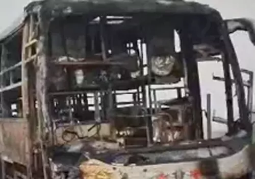 private travel bus burnt