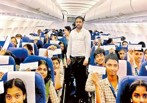 ap government t school students take flight to delhi