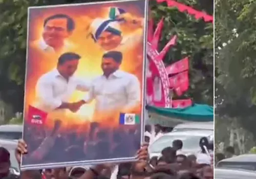 కేటీఆర్ ర్యాలీలో జగన్ ఫ్లెక్సీలు.. దీని భావమేమి తిరుమలేశా?