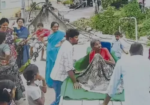  old woman  greeted the village on a cart