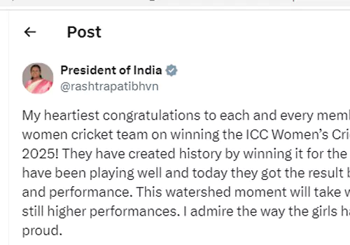 విశ్వవిజేతగా నిలిచిన మహిళల క్రికెట్ జట్టుకు రాష్ట్రపతి, మోడీ అభినందనలు