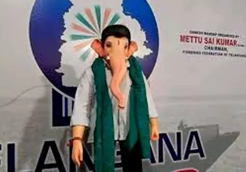 ganesh idol resembling relangana cm  revanth removed