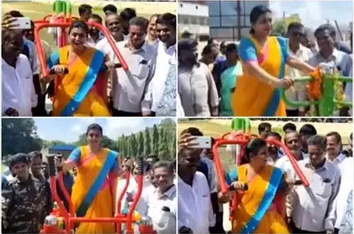 APIIC Chairman Roja Work Outs In Open Gym At Puttur College Grounds