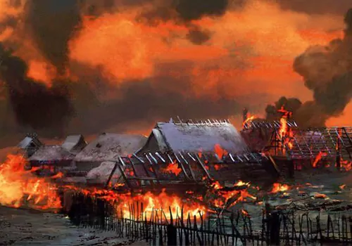 whole village in flames